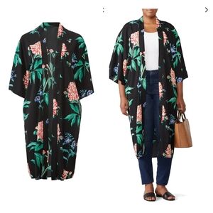 JUNAROSE Palvia Black Floral Kimono Top size 14